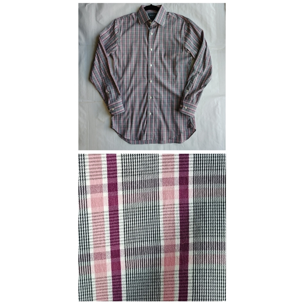 Bonobos Stretch Tailored Slim Fit Button Down Shirt Size 15/32 Plaid Purple Pink